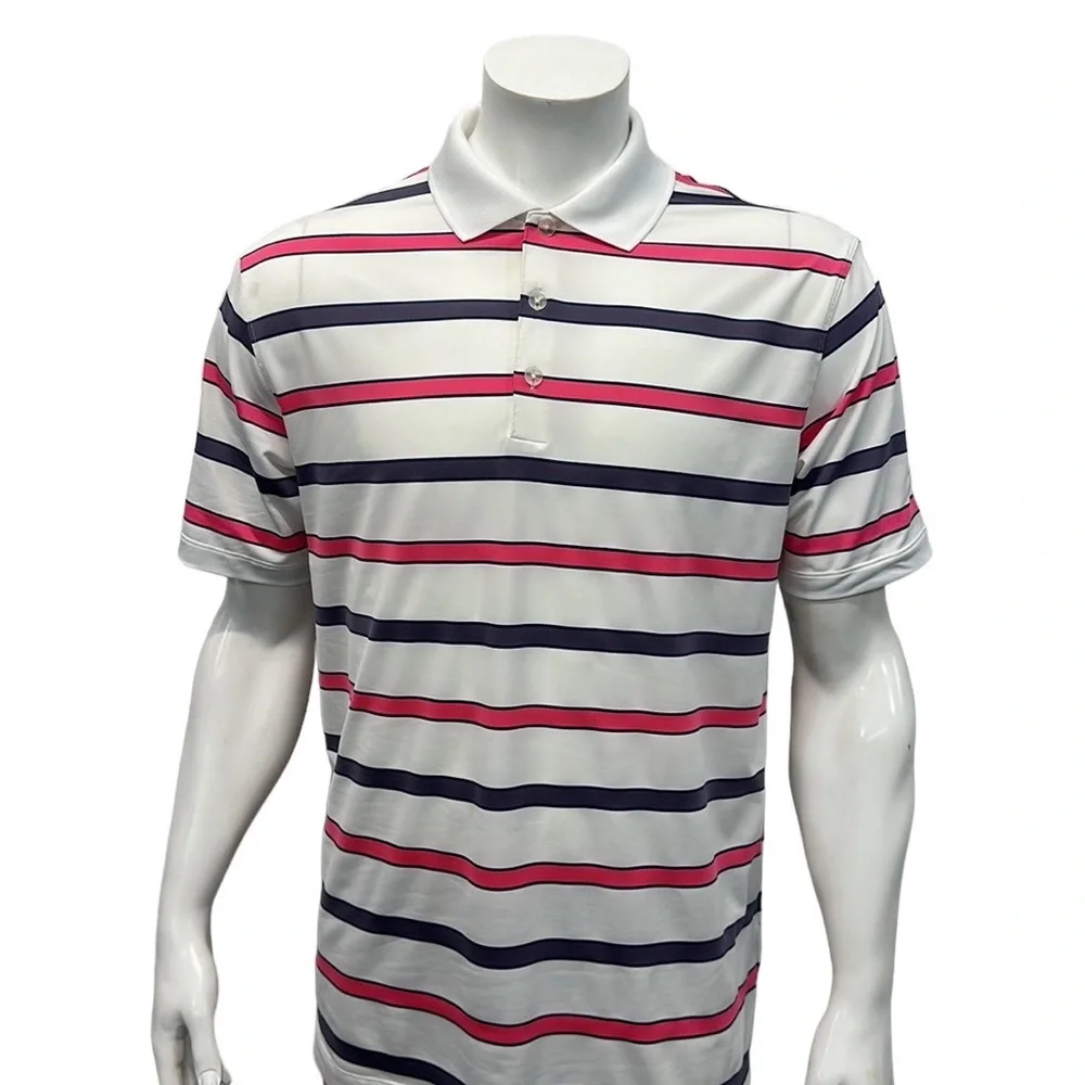 Nike Golf Dri Fit Tour Performance White Pink Purple Stripe Polo Shirt Medium
